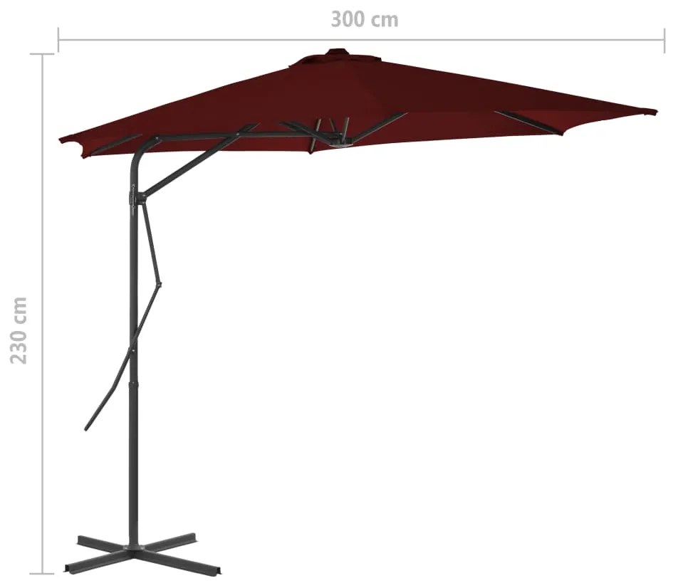 Guarda-sol de jardim com poste de aço 300x230 cm bordô