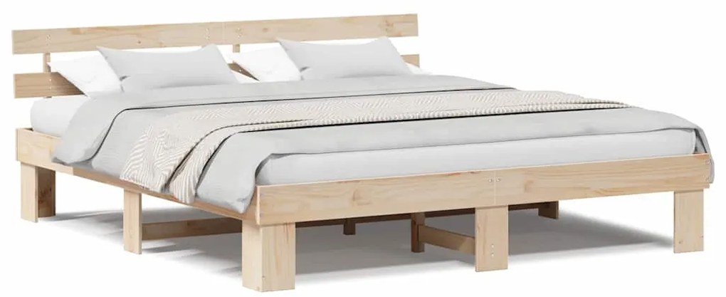 Estrutura de Cama com Cabeceira 180x200 cm Madeira Maciça de Pinho