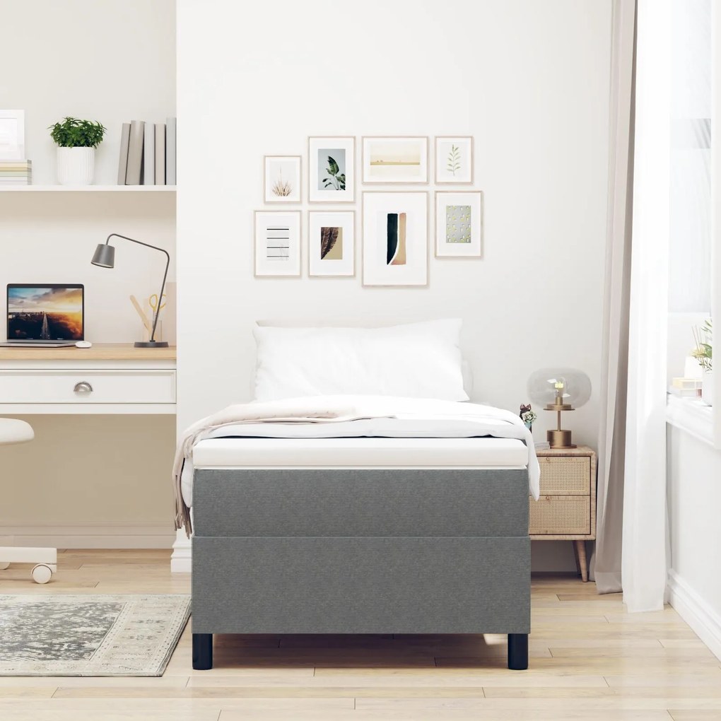 Cama Box Spring com Colchão Cinza Individual Tecido de Veludo