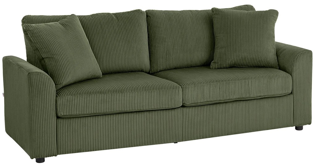 HOMCOM Sofá de 3 Lugares Sofá Sala de Estar 212x80x88 cm Estofado em Veludo Canelado com 2 Almofadas Apoios de Braço e Almofada de Molas Desenho Moderno para Sala de Estar Quarto Verde