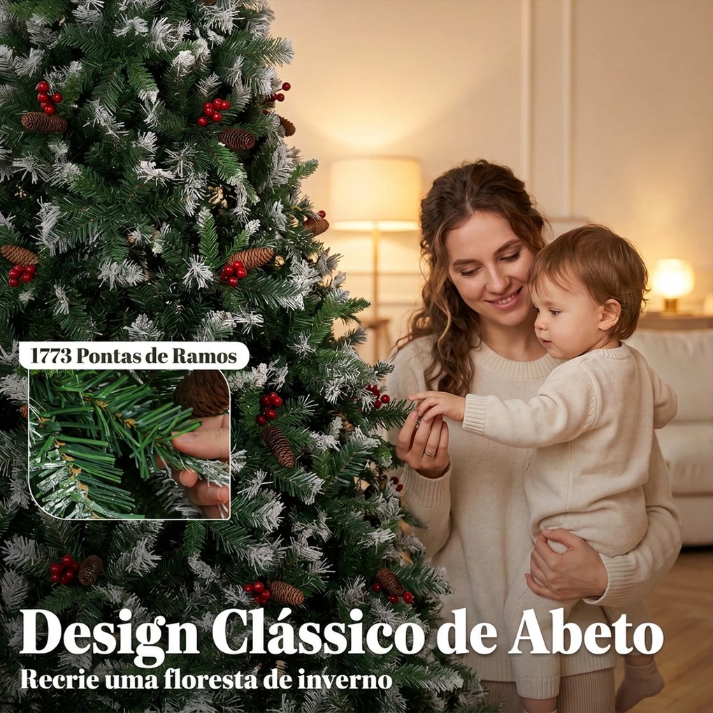 Árvore de Natal Artificial 240 cm Abeto com 1773 Pontas Ramos Articulados e Base Dobrável em Aço