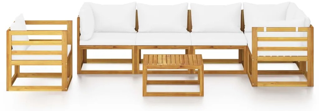 7 pcs conjunto lounge jardim c/ almofadões acácia maciça creme