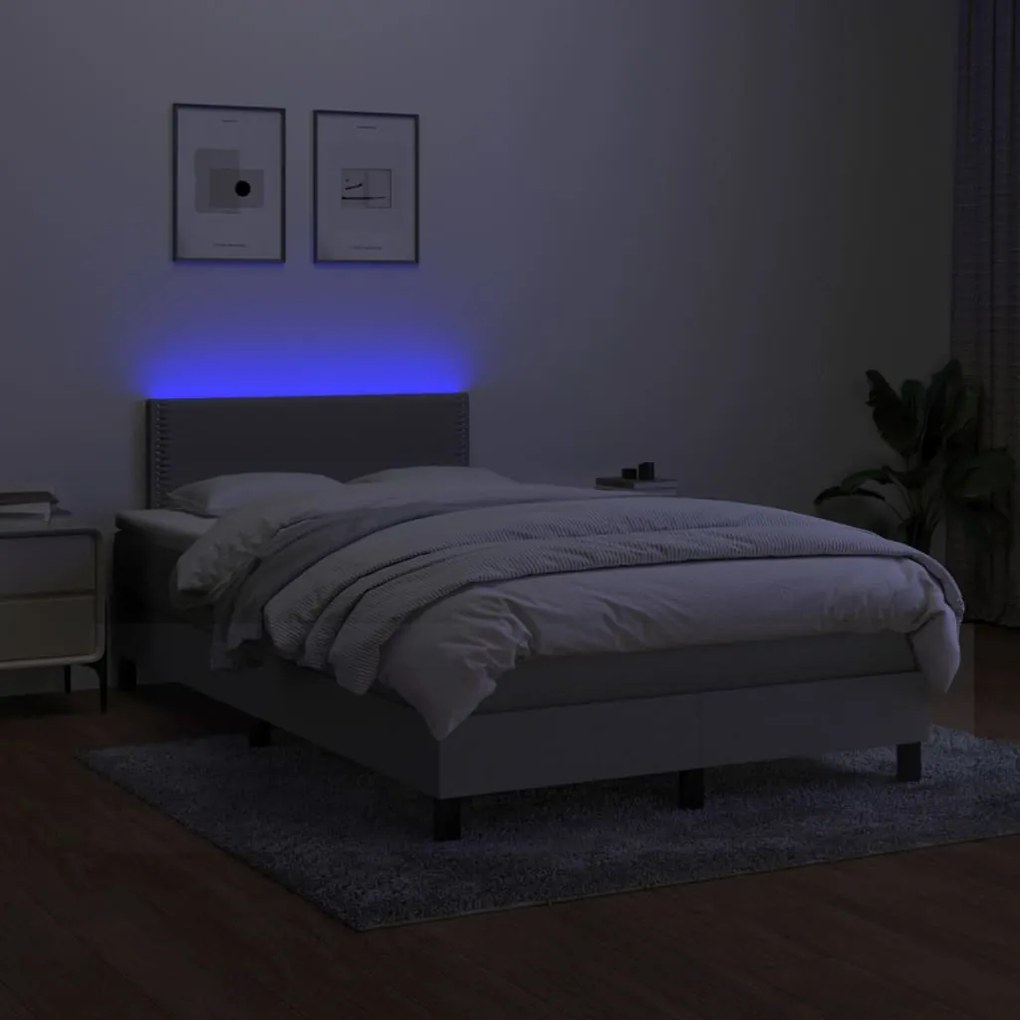 Cama box spring c/ colchão e LED 120x200 cm tecido cinza-claro