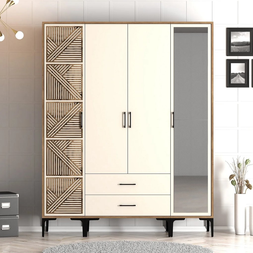 Roupeiro Kumsal PTR – Nogueira e Creme – 160x47,5x201,4 cm