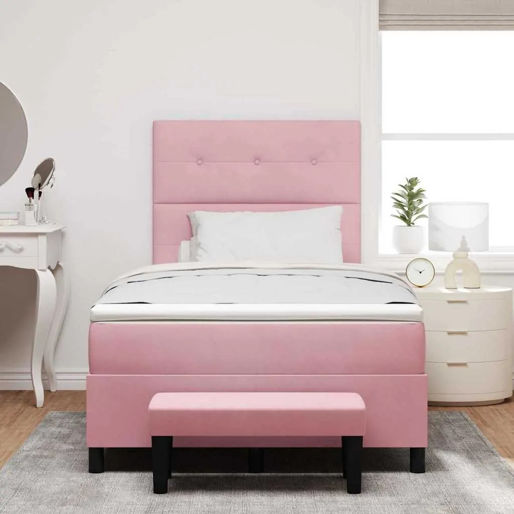 Camas Box com Colchão e Banco Rosa 120x200 cm Veludo