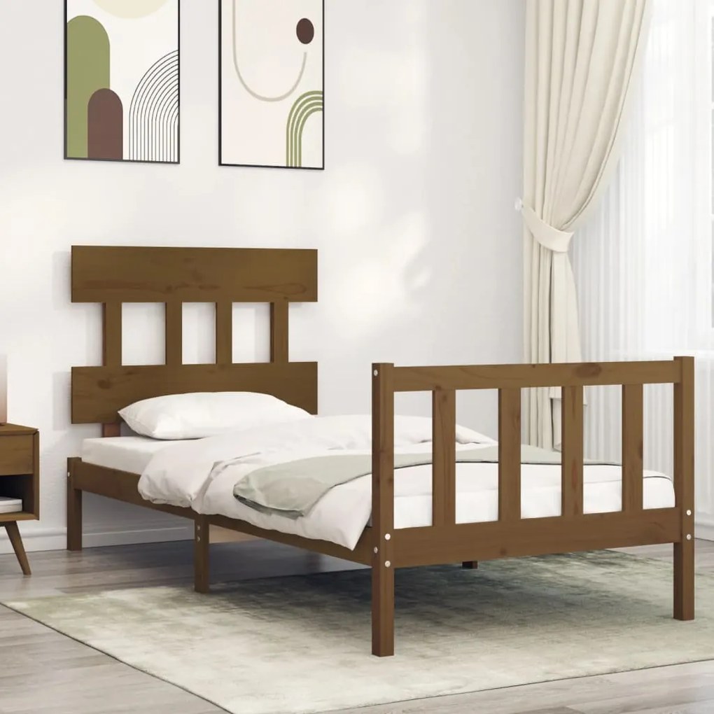 vidaXL Estrutura cama solteiro c/cabeceira madeira maciça castanho-mel