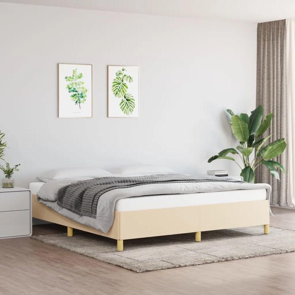 3120974 vidaXL Estrutura de cama com molas 160x200 cm tecido cor crème