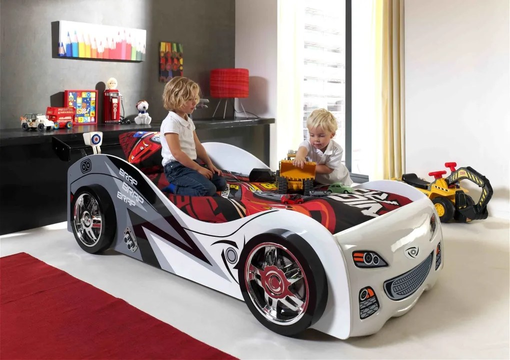Cama Carro para Crianças 90x200cm BRAP BRAP CAR BRANCA