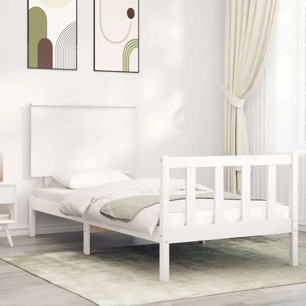 vidaXL Estrutura cama de solteiro c/ cabeceira madeira maciça branco