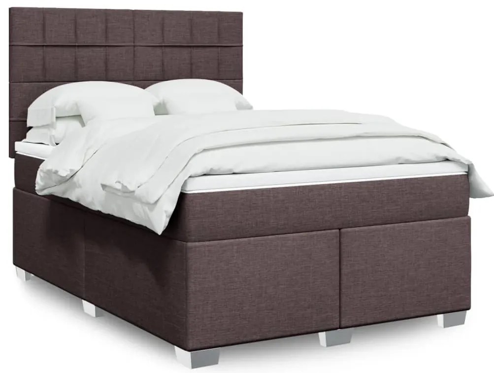 Cama com molas/colchão 160x200 cm tecido castanho-escuro