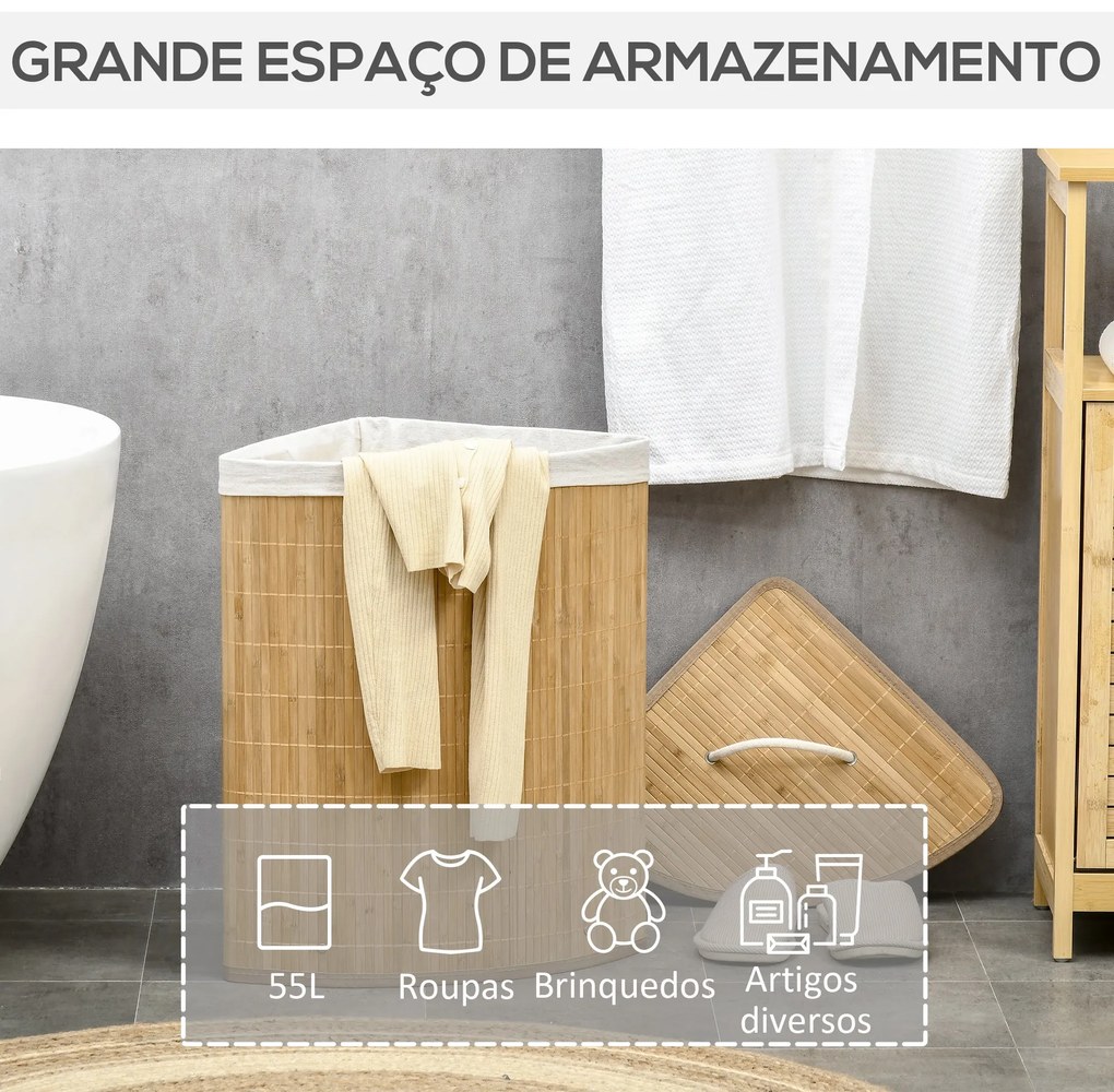 HOMCOM Cesto de Roupa de Bambu Capacidade de 55L Cesto para Roupa Suja