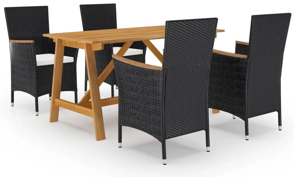 5 pcs conjunto de jantar p/ jardim c/ almofadões preto