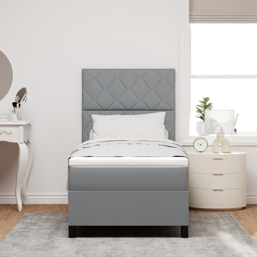 Cama Box Spring com Colchão Cinza Claro Solteiro Tecido