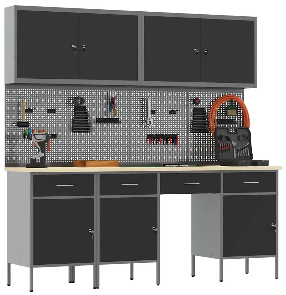 Conjunto de Armário vidaXL Conjunto de 10 Preto Aço 200 x 55 x 200 cm