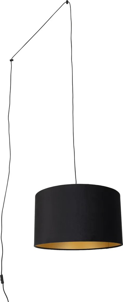 Candeeiro suspenso preto com ficha e abajur preto com interior dourado 35cm - Cavalux