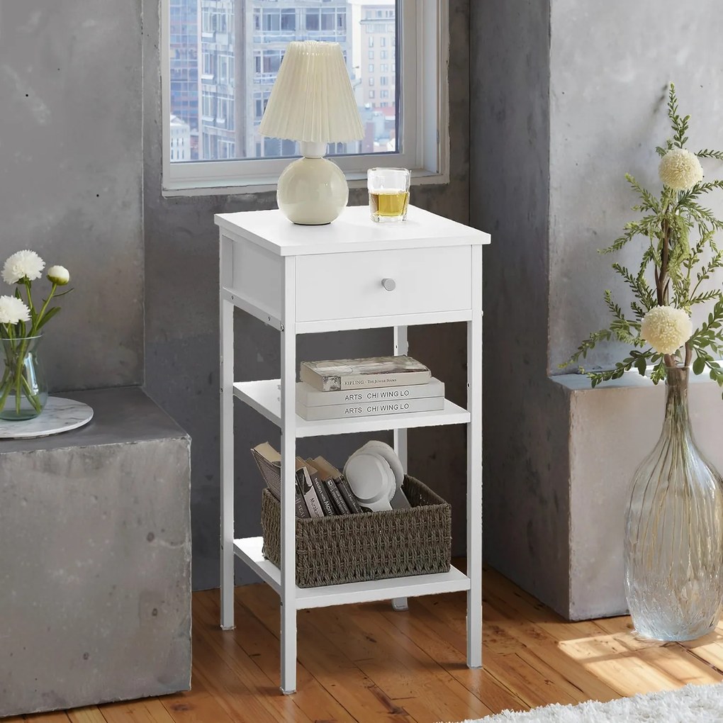 Mesa de cabeceira, mesa auxiliar, gaveta e compartimentos abertos 35,1 x 35,1 x 70,1 cm branco