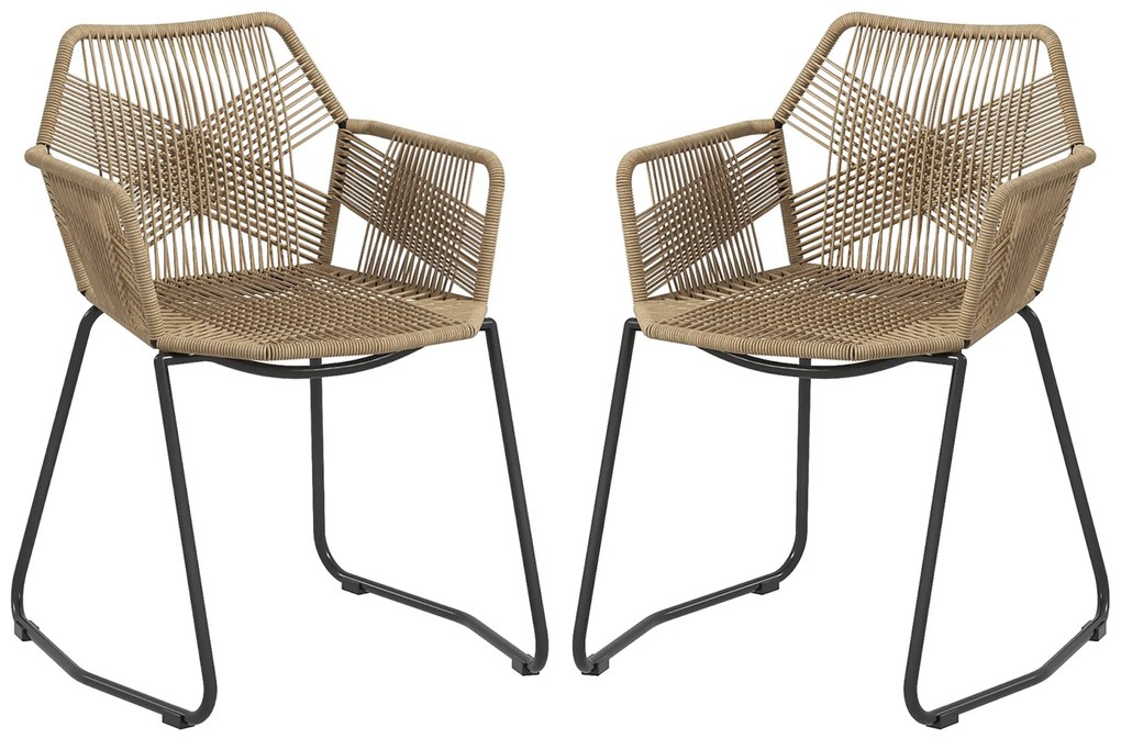 HOMCOM Conjunto de 2 Cadeiras de Sala de Jantar estilo Boêmio Assento em Cordão Entrançado Pés em Aço 56x59x74 cm | Aosom Portugal