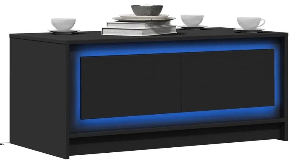 vidaXL Mesa de centro com luzes LED derivados de madeira preto