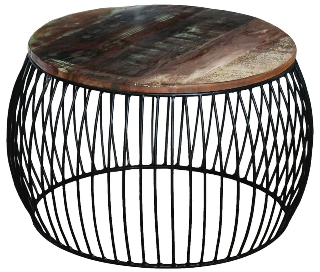Mesa de centro redonda 68x37 cm madeira reciclada maciça