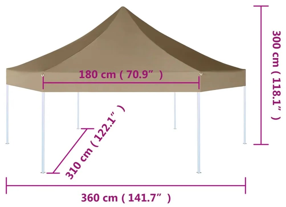 Tenda pop-up hexag. dobrável 3,6x3,1m 220g/m² cinza-acastanhado