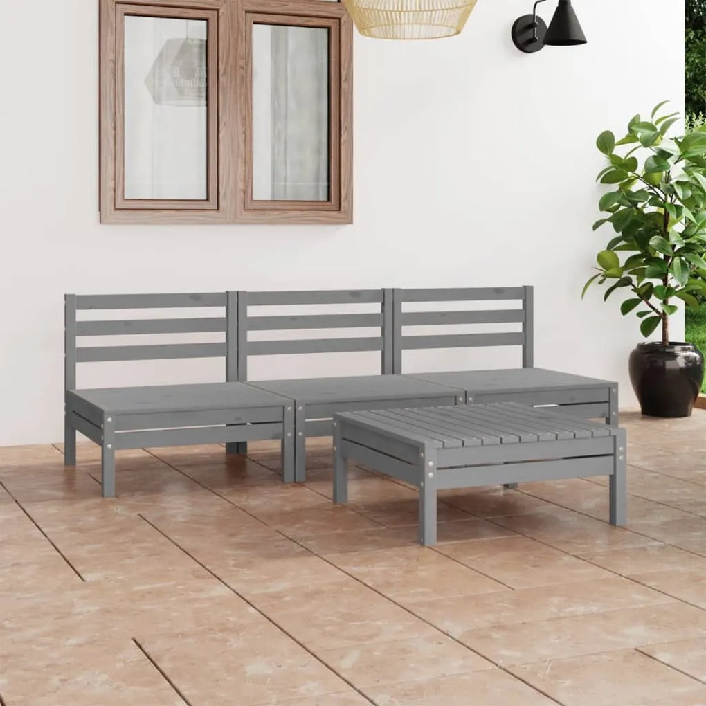 4 pcs conjunto lounge de jardim pinho maciço cinzento