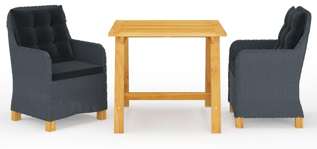vidaXL 3 pcs conjunto de jantar para jardim cinzento-escuro