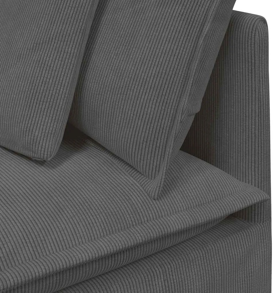 Sofá modular com almofadas tecido corduroy cinzento-escuro