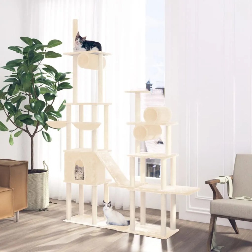 vidaXL Árvore p/ gatos c/ postes arranhadores sisal 279 cm cor creme