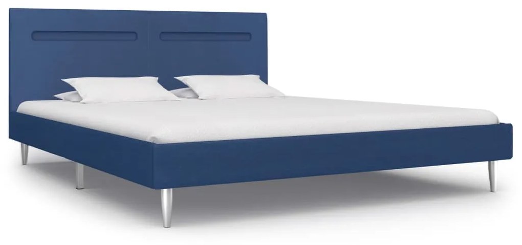 Estrutura de Cama Vars com Luzes LED - 160x200 cm - Tecido - Azul - De