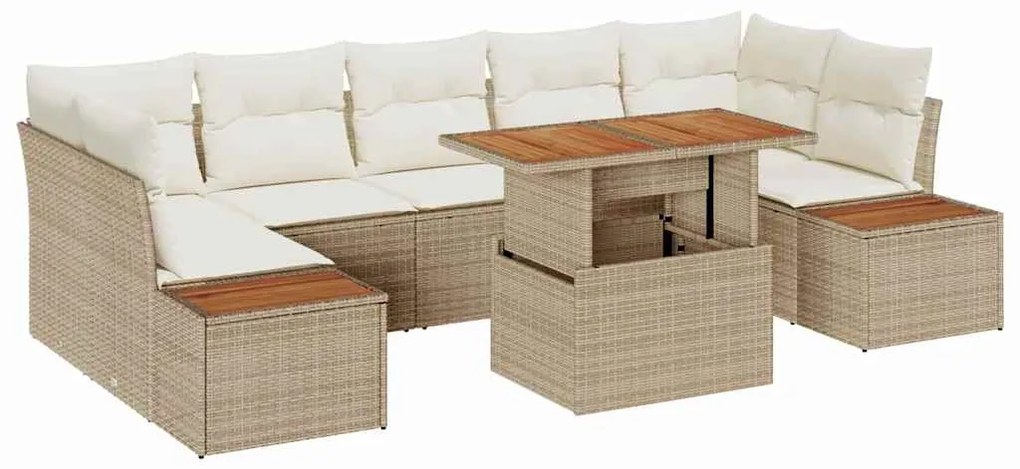 Conjunto de Jantar de Jardim de 8 Peças com Almofadas de Rattan Sintét