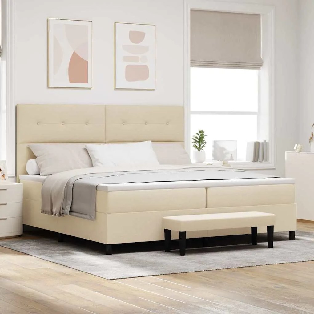 vidaXL Cama Box com colchão com cabeceira Creme 200 x 200 cm tecido