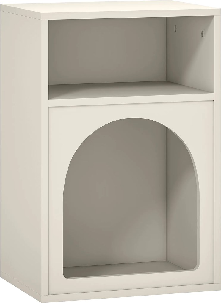 Mesa de Cabeceira Moderna Mesa de Cabeceira Estreita com 2 Compartimentos Abertos Desenho em Forma de Arco 40x30x60 cm Creme