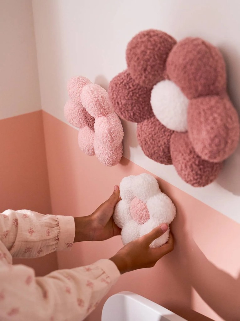 Lote de 3 flores em malha tipo borboto estampado rosa