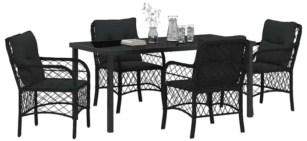 Conjunto de Jantar de Jardim com 5 Peças e Almofadas Pretas em Rattan