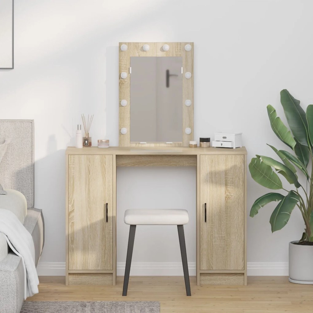 Mesa de Maquiagem com Luzes LED em Carvalho Sonoma, 102x33x135 cm