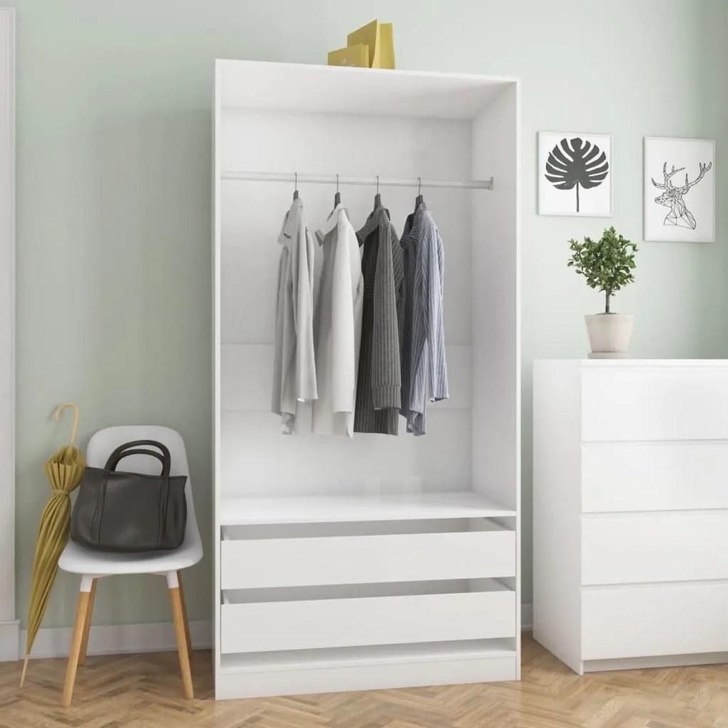 vidaXL Roupeiro 100x50x200 cm derivados de madeira branco brilhante