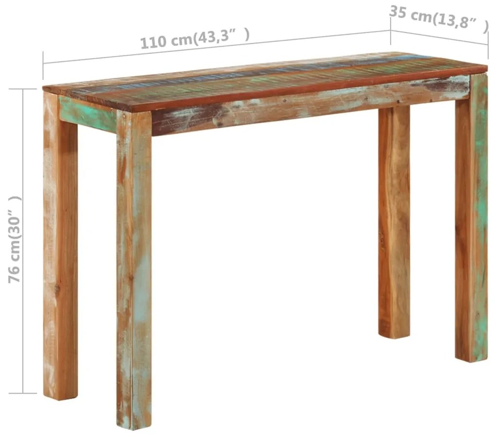 Mesa consola 110x35x76 cm madeira recuperada maciça