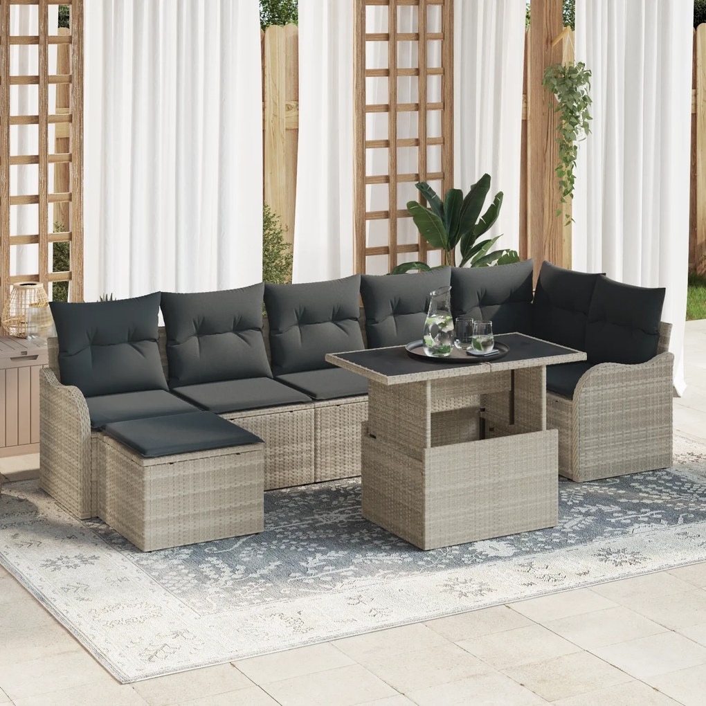 Conjunto de Sofás de Jardim com 8 Peças com Almofadas Cinza Claro Ratt