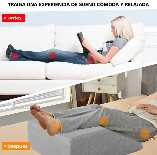 Almofada de elevação das pernas em cunha de espuma viscoelástica amovível com capa amovível respirável para dormir Ler Gravidez 60 x 54,5 x 20 cm Cinz