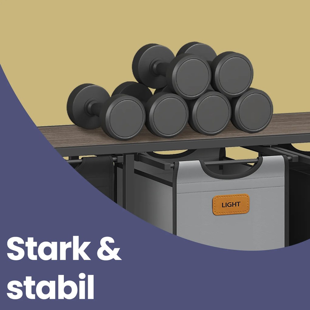 Cesto para roupa suja com 4 compartimentos dois cestos de 25 L e dois de 50 L castanho-Preto-Cinzento