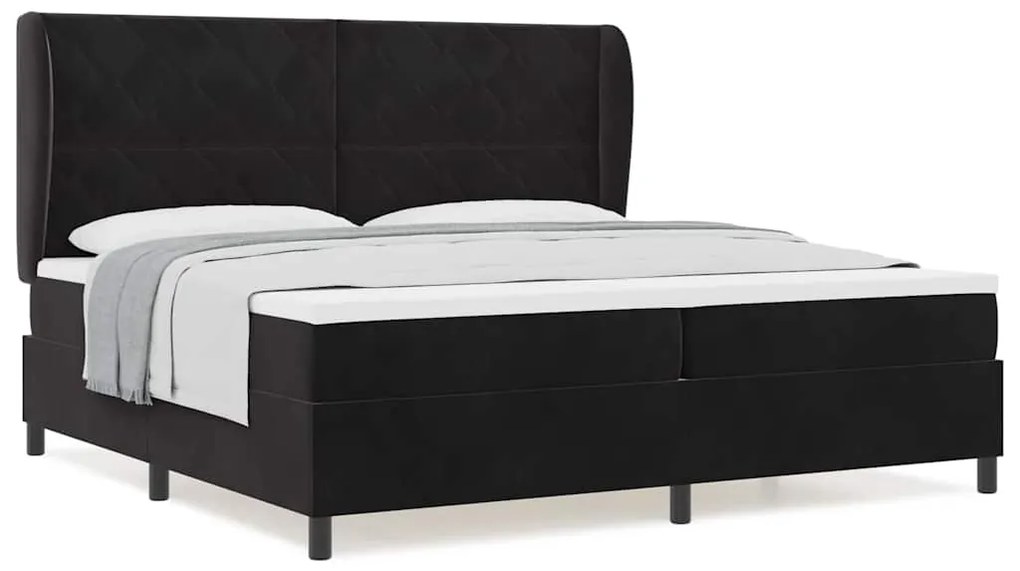 Cama Box preta com colchão de 200 x 200 cm em veludo