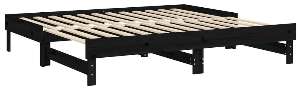 Estrutura sofá-cama de puxar 2x(90x190) cm pinho maciço preto