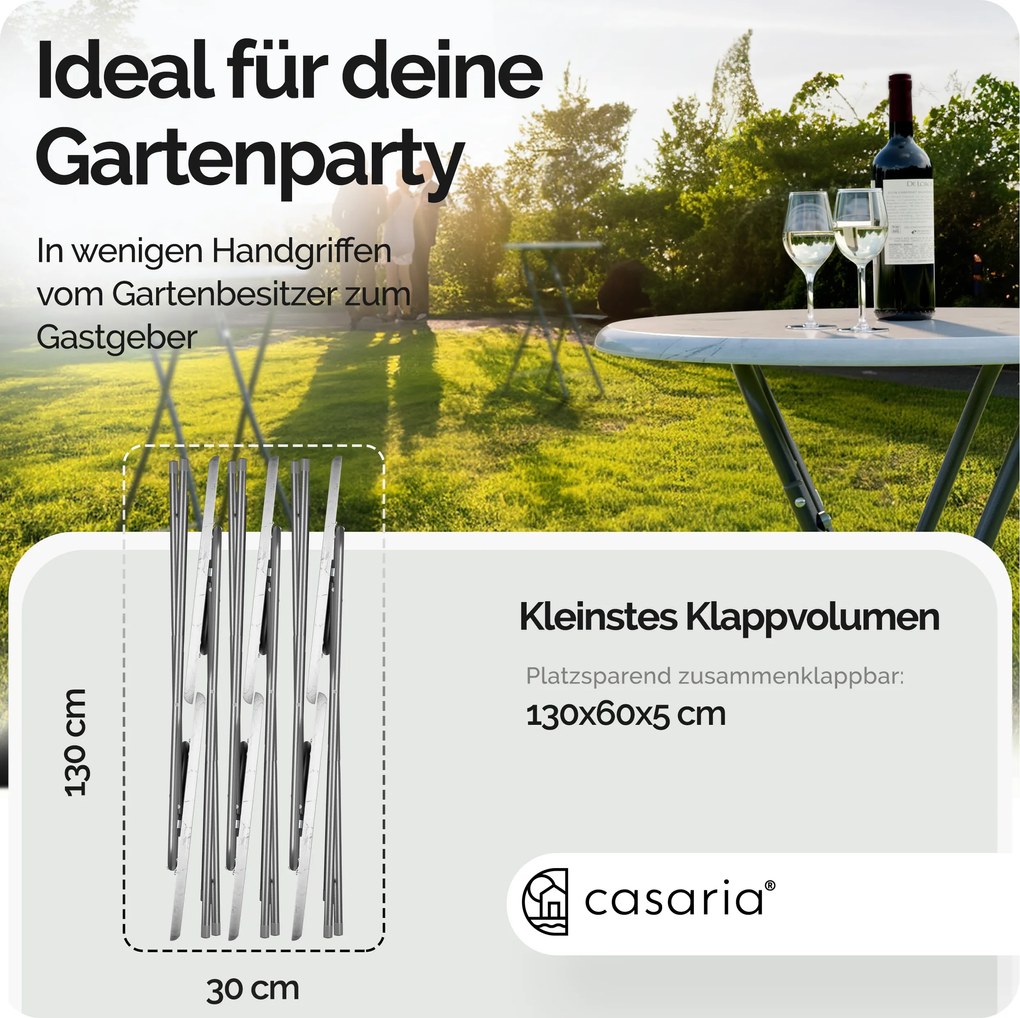 Mesa alta com aspeto de mármore Ø60cm dobrável branca