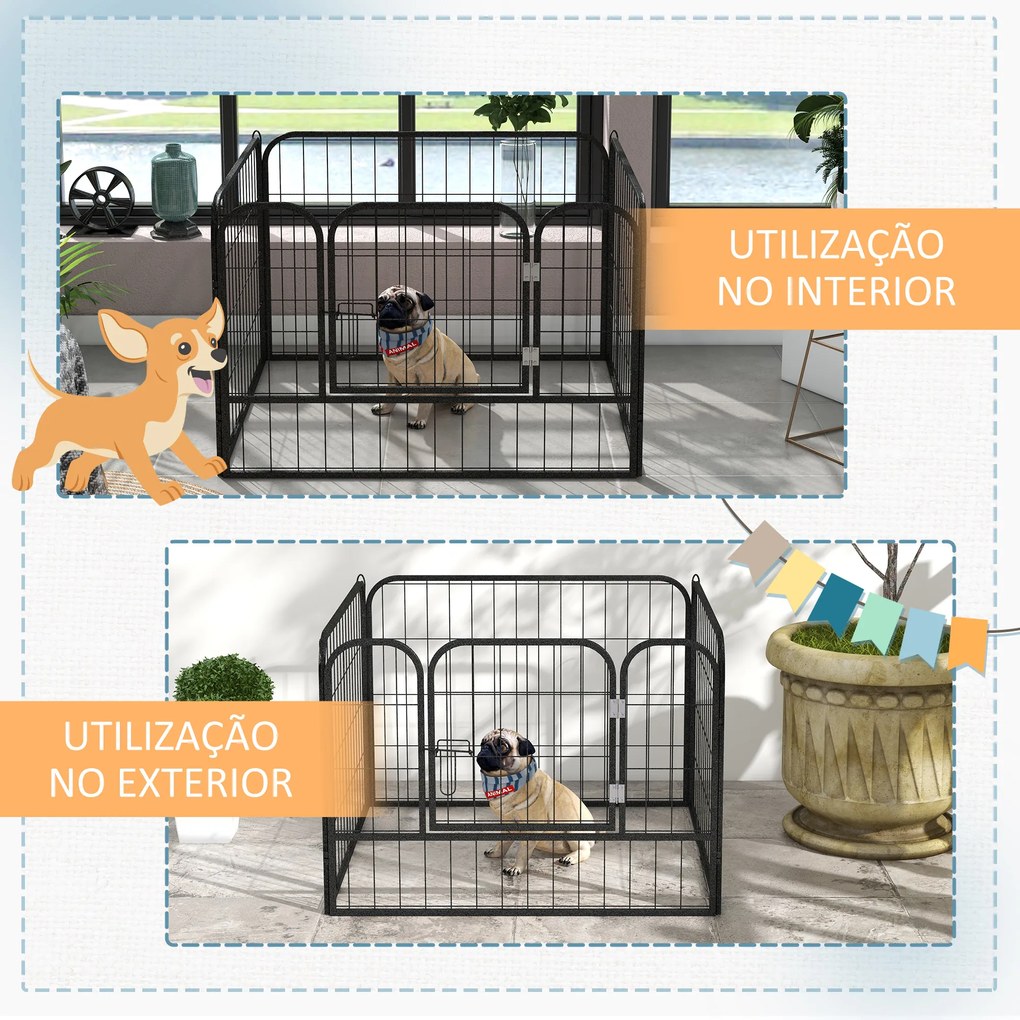 PawHut Parque para Cães com 4 Painéis Parque para Animais de Estimação Dobrável 82x82x60cm com Porta e Fechadura para Exterior e Interior Cinza