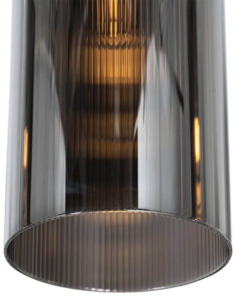 Candeeiro suspenso inteligente preto com vidro fumado 7 luzes incluindo 7 Wifi ST64 - Laura