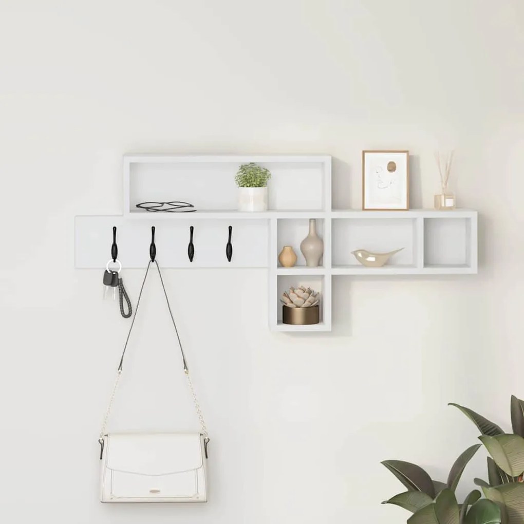 vidaXL Cabideiro de Parede com prateleira com armazenamento Branco 100 x 12 x 43.5 cm