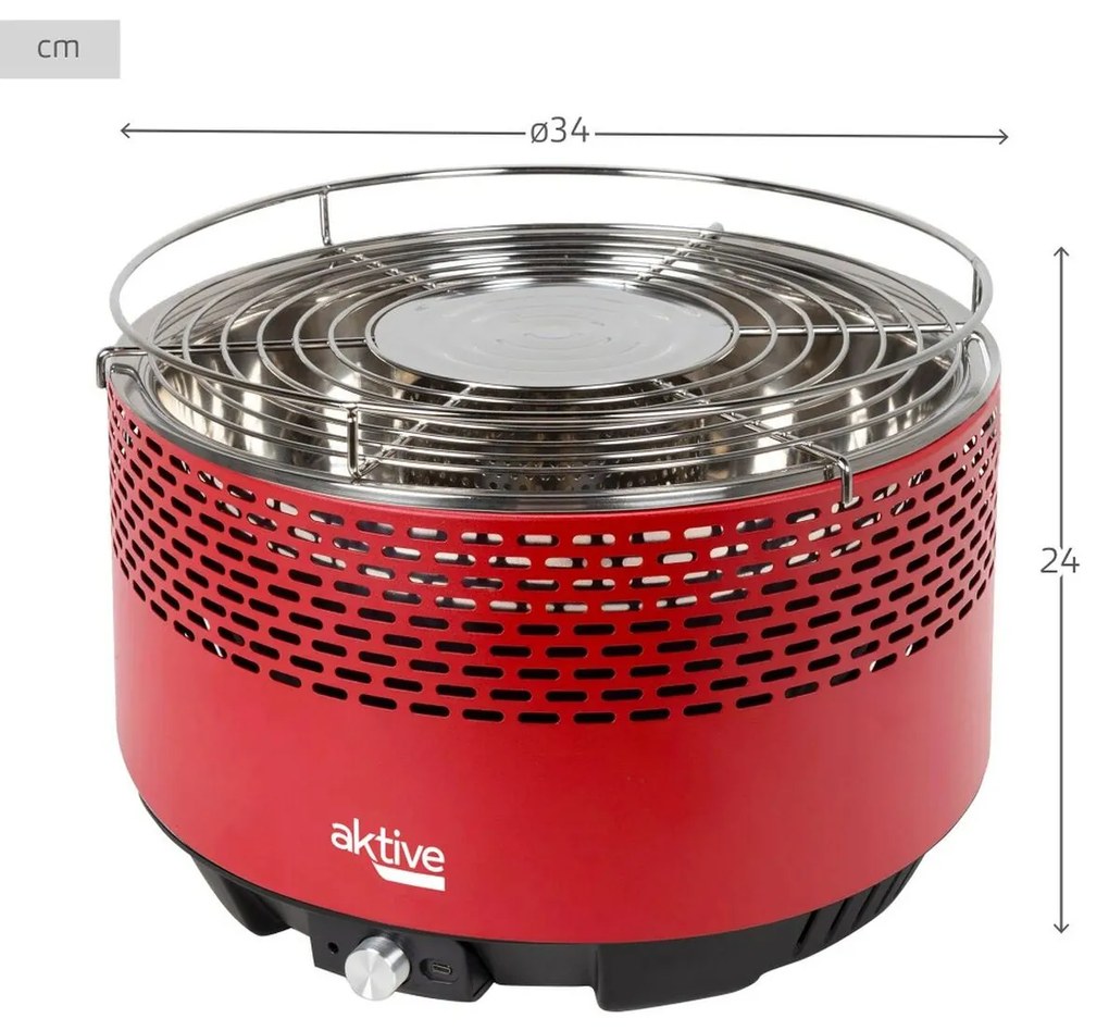 Churrasco Portátil Aktive Redonda Sem fumos Vermelho Aço inoxidável Ferro 34 x 24 x 34 cm