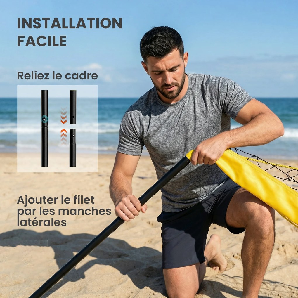 Conjunto de Voleibol e Badminton, 950 x 100 x 248 cm, Altura de Jogo Ajustável Preto e amarela