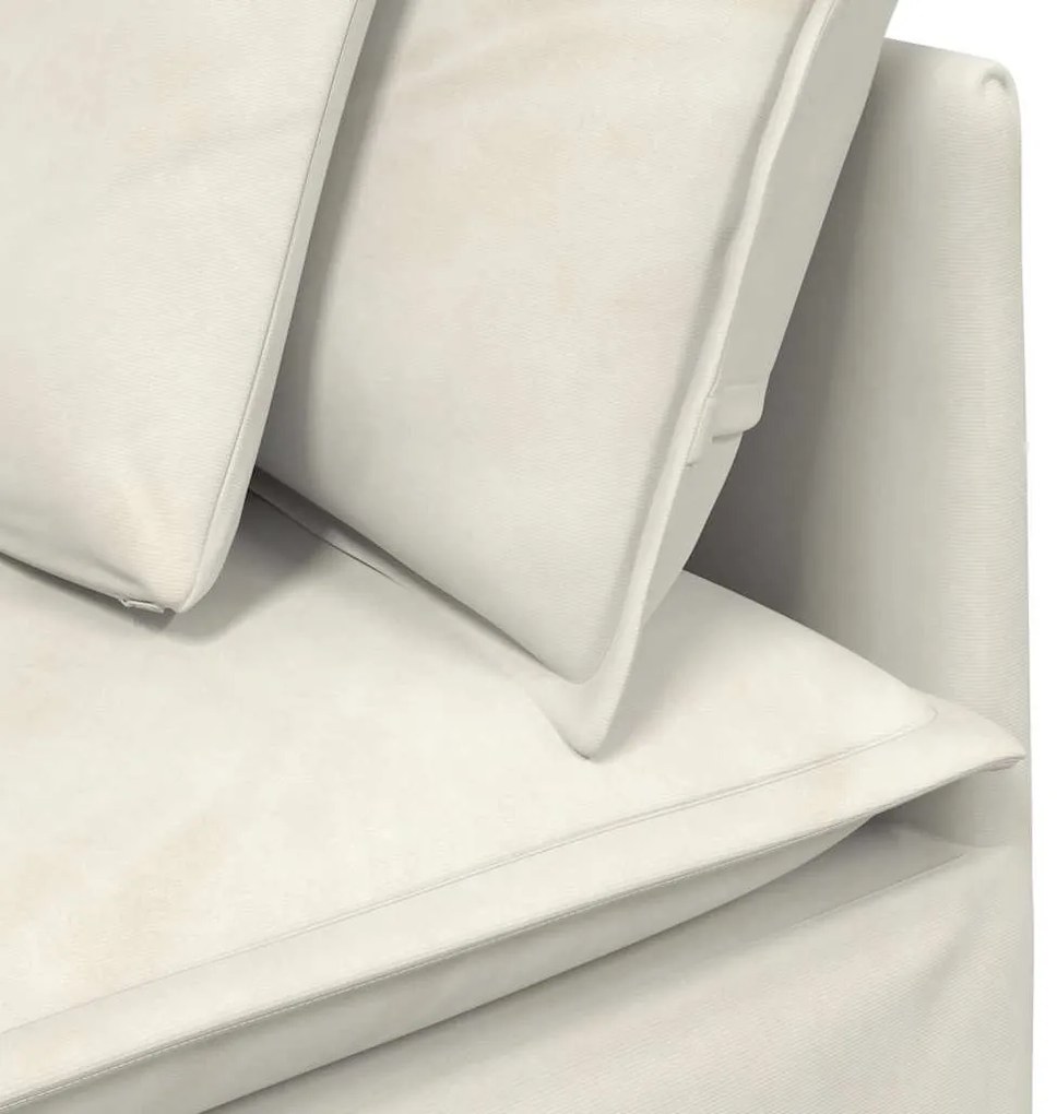 Sofá modular com pufes e almofadas veludo creme