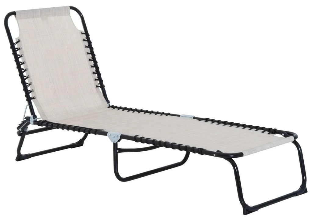 Outsunny Espreguiçadeira Jardim Dobrável Ajustável 4 Posições Reclinável Exterior Praia Piscina Confortável 197x58x76 cm Creme | Aosom Portugal